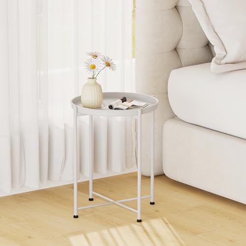 Garden 4 you Small Side Table, White Mini Round End Table, Black Tray Table with Metal Frame, Modern Nightstand for Living Room, Bedroom, Patio, Small Space, 2pcs - color: White, size: 2 PCS