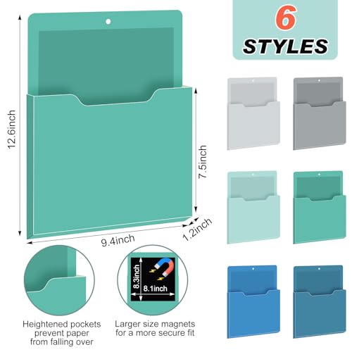 Fuutreo 6 Pcs Magnetic Wall File Organizer Magnetic Wall File Holder Refrigerator Magazine Holder for Mail Letters Paper(Aqua Green,Vertical-large) - color: Aqua Green, size: Vertical-Large