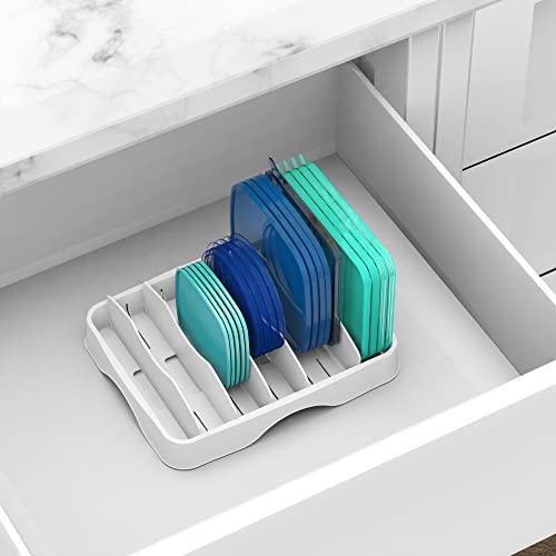 Simple Houseware Food Container Lids Storage Organizer with Adjustable Dividers, 13''x10'', White - size: Large - 13.25'' x 10.5''
