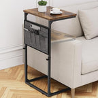 Vagusicc C Shaped End Table, Small Side Table for Couch, Adjustable Height Sofa Table with Metal Frame for Living Room, 33'' Tall Side Table for Couch, Bedroom, Bedside, Rustic Brown and Black - color: Rustic Brown