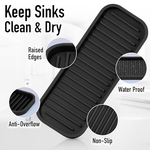 Zulay Kitchen (9x3.5) Silicone Sponge Holder for Kitchen Sink - Flexible Multipurpose Soap Tray Sponge Holder - Sink Organizer Tray for, Bathroom, Makeup, Trinkets & More (Black) - color: Black, size: Medium (9x3.5)