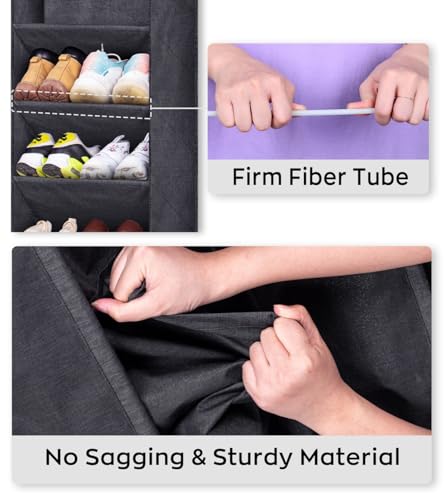 SLEEPING LAMB Over The Door Shoe Organizer for Closet with Large Deep Pockets, Narrow Shoe Rack for Door Hanging Boots Storage, Black - color: Black, size: 71''