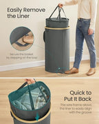 SONGMICS Laundry Hamper, Laundry Basket with Lid, 23.8 Gal. (90 L), with Removable Liner Bag, for Laundry Room, Bedroom, Living Room, Slate Gray and Light Bamboo ULCB547G01 - color: Slate Gray, size: 90 L (1-Section)