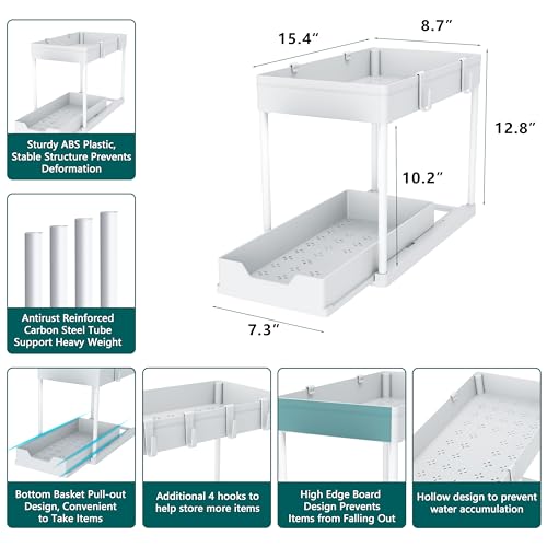 MEAFBIRD 2 Pack Under Sink Organizer, 2 Tier Bathroom Cabinet Organizer with Sliding Basket, Multi-Purpose Under Sink Organizers and Storage for Bathroom Kitchen (White 2 Pack) - color: White 2 Pack