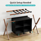 Bamboo Luggage Rack with 4 Storage Compartments, Foldable Suitcase Stand for Guest Room, 150lbs Capacity, Sturdy, Space-Saving and Easy to Assemble Organizer - color: Walnut 1 Pcs