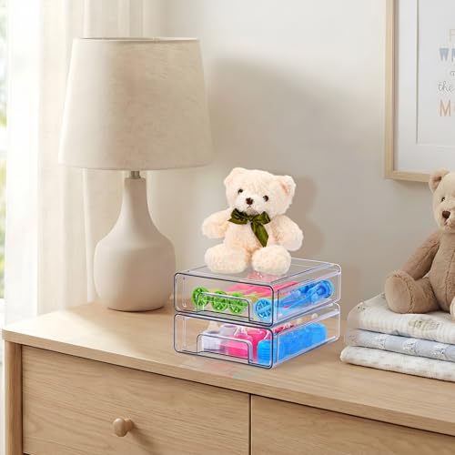 Sorbus Medium Clear Stackable Storage Drawers – 2-Pack Plastic Organizer Bins with Handles – Pull-Out Stackable Drawers for Bathroom Closet, Medicine, Cabinet, Pantry Storage, Baby Bottle Organizer