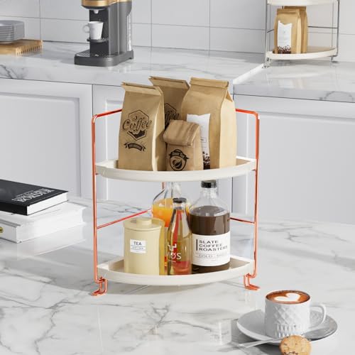 FSyueyun 2-Tier Corner Bathroom Counter Organizer, Tool-Less Installation Vanity Shelf Small Plastics Countertop Makeup Tray Skincare Perfume Organizers (Rose Gold) - color: Rose Gold