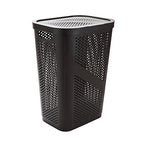 Mind Reader Slim Laundry Hamper with Lid, 60L Clothes Basket, Ventilated Plastic, Brown - color: Brown, size: Single
