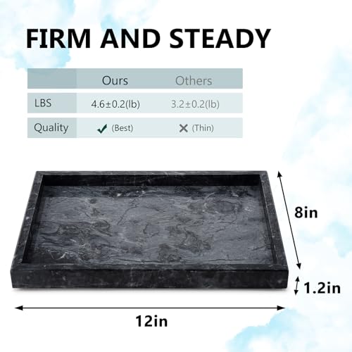 Real Natural Marble Tray for Bathroom, Vanity, Kitchen and Desktop, Rectangle Genuine Marble Stone Tray for Jewelry, Cosmetics, Candles, Lotion, Perfume and Home Decor Black - color: Gray, size: 12" x 8" x 1.2"