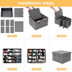 2 Pack Shoe Storage Box Fits 32 Pairs, Large Shoe Organizer with Lid and Adjustable Dividers for Closet, Shoes, Sneakers and High Heeled, Foldable and Stackable (Grey) - color: Grey