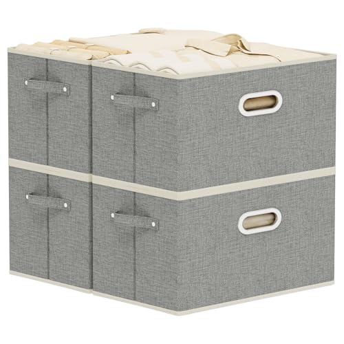 Fabric Open Storage Bins with Metal Handles, Collapsible Organizer Baskets, Foldable Cube Boxes for Shelves, Closet, Living Room, 15x9.8x9.8in, Grey, 4 Pack - color: Grey, size: 15x9.8x9.8 in(4 Pack)