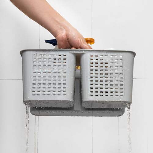 Tiawudi Portable Shower Caddy, Caddy Organizer with Handle, Plastic Shower Basket Hold Soap, Shampoo, Hair Supplies and Beauty Products, Cleaning Supplies Organizer for Home, Dorm, Shelf and Cabinet - color: Gray