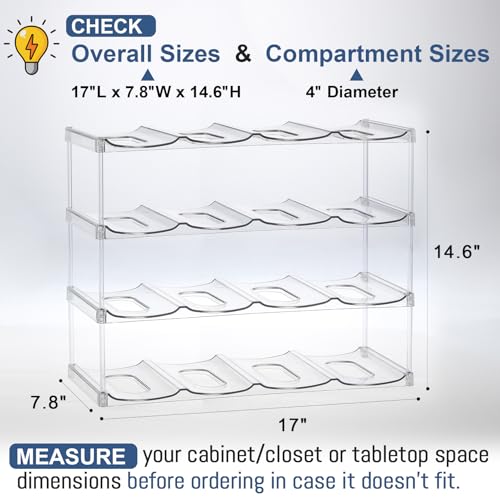 LARGER Compartment - 4 Tier Stackable Water Bottle Organizer Holder - for Stanley 40oz & Others' Large Tumbler - Clear Wine Rack, 16 Cup Bottle Holder for Cabinet Home Countertop Fridge Pantry Shelf - color: Clear, size: 4 Tier - Hold 16