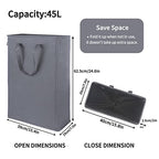 Odonata Slim Laundry Hamper Handles Collapsible Laundry Basket Thin Dirty Clothes Basket Narrow Laundry Bag Foldable Dirty Hamper 45L (Dark Grey) - color: Dark Grey