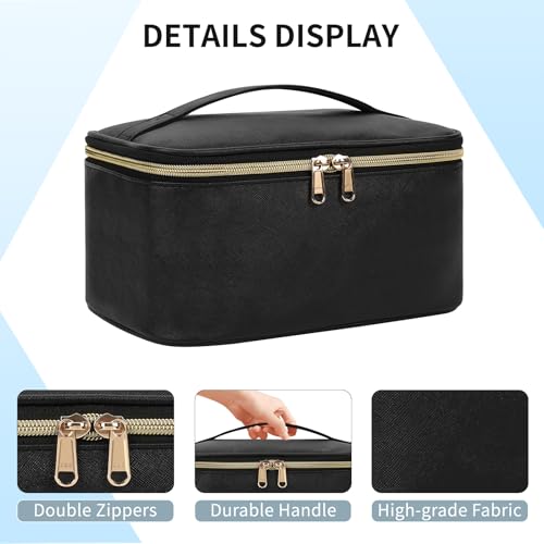 OCHEAL Makeup Bag, Portable Cosmetic Bag, Large Capacity Travel Makeup Case Organizer, Black For Women Toiletry Bag for Girls Traveling With Handle and Divider - color: 001_Black, size: Medium