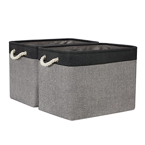 Temary Large Storage Baskets 2 Pack Cloth Basket for Shelves Collapsible Decorative Storage Organizer Baskets Canvas Storage Bins with Handles for Home(Grey&Black,16Lx12Wx12H Inches) - color: Black&grey, size: 16L x 12W x 12H inches (2pcs)