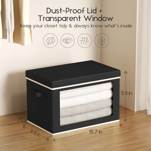 Homsorout Collapsible Storage Bins with Lids - Stackable Storage Containers with Window, 15.7 Inch Fabric Organizing Bins for Closet, Home & Office Organization Baskets, Black, 3 Pack - color: Black, size: XL(3-Pack)