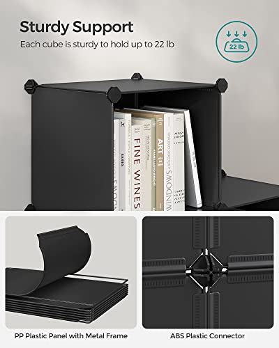 SONGMICS 6 Cube Storage Organizer, Modular Bookshelf, DIY Closet Organizers and Storage, Plastic Stackable Shelves, 14.6 x 13 x 13 Inch Cubes, with Feet and Rubber Mallet, Black ULPC206B01 - color: Black, size: 14.6”L x 13”W x 13”H