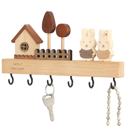Key Holder with Shelf for Wall, Key Organizer Wall Mount with Hooks, Rustic Wooden Home Decoration for Entryway, Living Room, Bedroom, Cute Key Holder with Shelf.