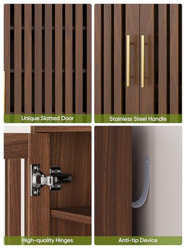 Smart FENDEE 6-Tier Large Shoe Storage Cabinet with 2 Doors, Freestanding Shoe Cabinet with Adjustable Shelves, Hidden Entryway Shoe Organizer for Hallway, Foyer, Walnut - color: Walnut, size: 44" H