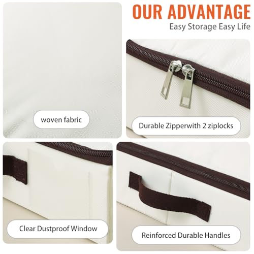AMJ 3 Pack 4inch Underbed Storage Bins, Under Bed Storage Containers with Zippers for Blanket, Pillows, Comforters & Quilts, Beige - color: Beige, 3PCS