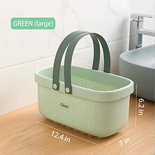 JiatuA Plastic Storage Basket with Handle Portable Shower Caddy Tote Organizer Basket Bin for Bathroom Kitchen Dorm Room Bedroom, Green - color: Green, size: Large