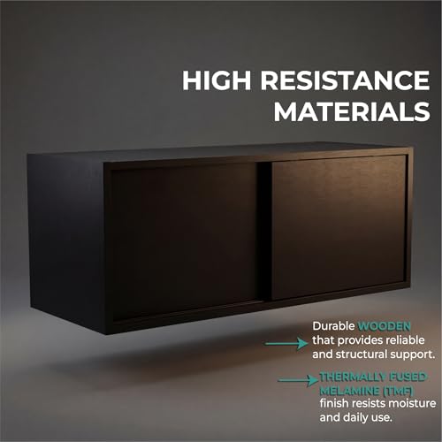 Tuhome Note 32-Inch Wide Wall Mounted Storage Cabinet with Sliding Doors, Compact Hanging Organizer for Bedroom, Living Room, Home Office & Garage | Wood Wall Cupboard, Space-Saving Storage Solution - color: Dark Wenge