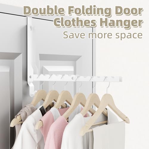 BAKON Over the Door Hooks with 10 Ridges,Compact Double Folding Over the Door Hanger for Bathroom Bedroom Laundry Room,Metal Over Door Drying Rack, Space Saving Over the Door Clothes Hanger(2, White) - color: White(update)