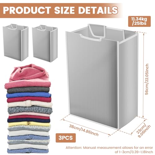 3 Pcs Laundry Sorter Replacement Bags, 14.96" x 9.06" x 22.05" Laundry Basket Liner Replacement, No Hangers, Laundrys Hamper Liner for Laundrys Bag, Dirty Clothing(Grey,3) - color: Grey