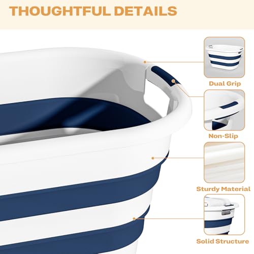 OOAMBB 43L(11.5Gallon) Collapsible Laundry Basket Plastic, Pop Up Laundry hamper/Storage Container, Foldable Laundry Basket with Large Capacity,Sturdy,Space Saver (Blue, 1 Pack)