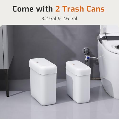 MOPALL 2 Pack Small Bathroom Trash Can with Lid, 3.2 Gallon / 11.5 L & 2.6 Gallon / 10 L Waste Basket with Pop-Up Lid, Slim Plastic Garbage Bin Dog Proof for Kitchen, Bedroom, Office, Toilet, White - size: 3.2 Gallon & 2.6 Gallon