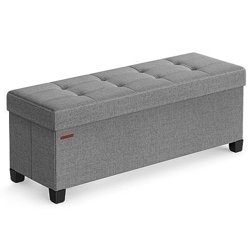 SONGMICS Storage Ottoman Bench, Foldable Foot Rest with Legs, 15 x 43 x 15.7 Inches, End of Bed Bench, Storage Chest, Load up to 660 lb, for Living Room, Bedroom, Entryway, Dove Gray ULSF018G02 - color: Dove Gray, size: 15"D x 43"W x 15.7"H