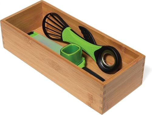 Lipper International Bamboo Utensil Holder Storage Box for Cooking Tools, Makeup, or Office Supplies, 5" x 12" x 3" - size: 5" x 12" x 3"