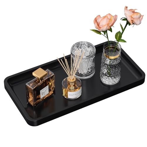 Bathroom Vanity Tray for Countertop - Bamboo Organizer Tray for Dresser Tops, Toilet, Perfume Small Decorative Tray Wood Tray for Home Decoration 11.81” L x 6.1” W x 0.79” H Black - color: Black, size: 11.8" x 6.1" x 0.8"