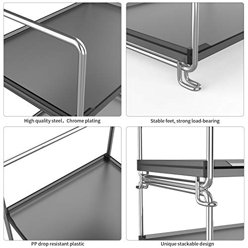 2-Tier Bathroom Organizer Countertop Storage Shelf, Vanity Tray Cosmetic Stackable Storage Rack, Kitchen Spice Rack (Chrome + Black) - color: Black + Sliver