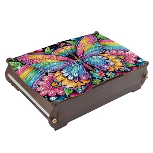 antor DIY Rainbow Butterfly Diamond Painting Wooden Storage Box, Special Shaped Rhinestone Art Desktop Organizer with Flip Lid, Handmade Art Tabletop Decorations Gift for Adults - color: Butterfly