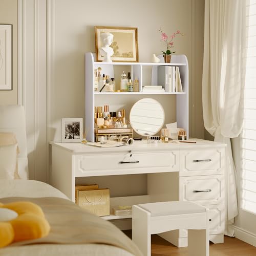 Wooden Desktop Bookshelf 37", 3-Tier Rounded-Edge Desk Storage Organizer, Space-Saving Countertop Shelf for Office Dorm Home, White - color: White