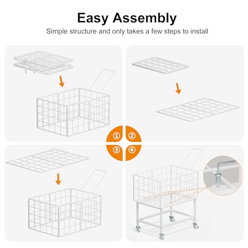 WOWLIVE Rolling Laundry Hamper with Wheels, 80L Heavy Duty Laundry Basket with Handle, Metal Wire Frame Laundry Cart, Dirty Clothes Hamper Organizer Dorm Room Storage for Bedroom, Bathroom, White - color: White