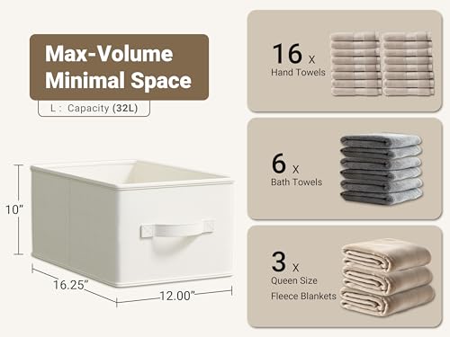 LayerSpace 3 Pack Fabric Storage Bins for Shelves | 16.25x12x10in Closet | Collapsible Bins for Organization | Linen Clothes Storage Bins | White & Ivory - color: White & Ivory, size: 3pcs-16.25"x12"x10"