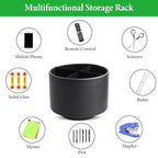 Hennaja Round Leather Art Supply Organizer,Remote Control Holder,360 Degree Spinning,Multi-Functional Pencil Holder,4 Compartments Desktop Stationary Organizer(1-Lichee Black) - color: 1-Lichee Black