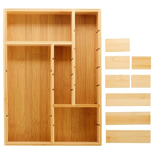 Juvale Drawer Organizer Tray - 8-Slot Drawer Divider for Utensils - Versatile Silverware Holder - Desk Tray for Office Supplies - 14 x 10 x 2 in, Brown, Bamboo (Pack of 2) - size: 14" x 10" x 2" inches (Pack of 2)
