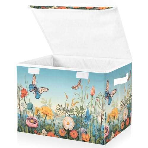 xigua Colorful Flower Pattern Storage Bins with Lids and Carrying Handle,Foldable Storage Boxes Organizer Containers Baskets Cube with Cover for Home Bedroom Closet Office - color: Colorful Flower Pattern