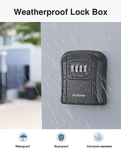Puroma Key Lock Box Combination Lockbox Wall-Mounted Key Storage Box for House Keys, Resettable Code Safe Security Lock Box for Home, Office, Garage, Apartment Spare Key Storage (1 Pack, Black) - color: Pure Black