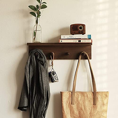 Entrance Coat Rack ，Coat Hooks, Wall-Mounted Wooden Hook Rack, Wall-Mounted Shelves are Very Suitable (Walnut Color Finish—A-1) - style: Walnut color finish—A-1