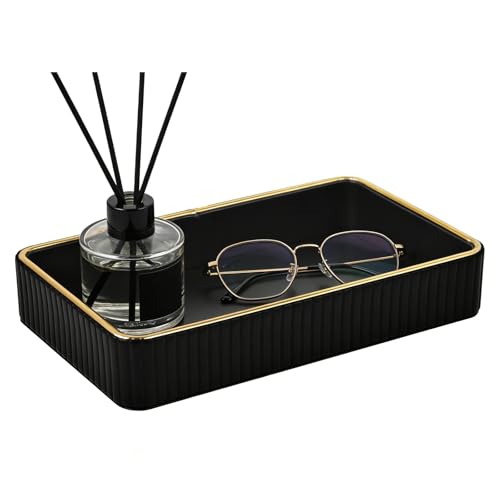 PU Leather Valet Tray,Desk Organizer Tray Nightstand Organizer Trinket Dish Storage Key Bowl Decorative Trays for Phone Wallet Jewelry Watch,Bathroom Bedroom Perfume Vanity Trays,Black - color: Black