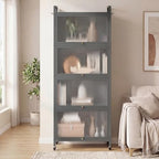 Giantex 5-Tier Kitchen Storage Cabinet, Mobile Microwave Stand with Flip-up PC Doors, Freestanding Kitchen Bakers Rack with 4 Rolling Casters, for Dining Room, Living Room and Study, Grey - color: Grey