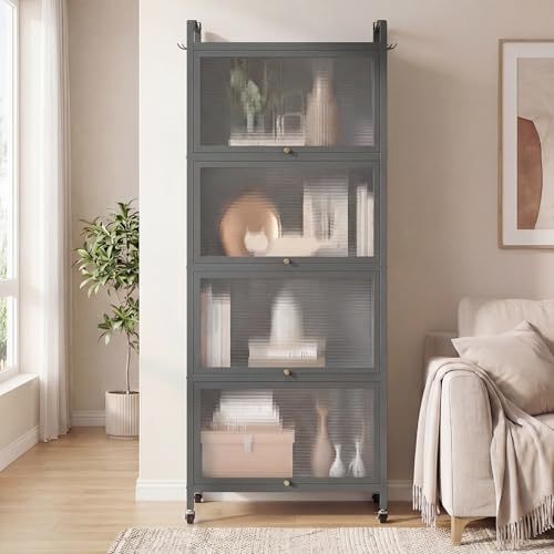 Giantex 5-Tier Kitchen Storage Cabinet, Mobile Microwave Stand with Flip-up PC Doors, Freestanding Kitchen Bakers Rack with 4 Rolling Casters, for Dining Room, Living Room and Study, Grey - color: Grey
