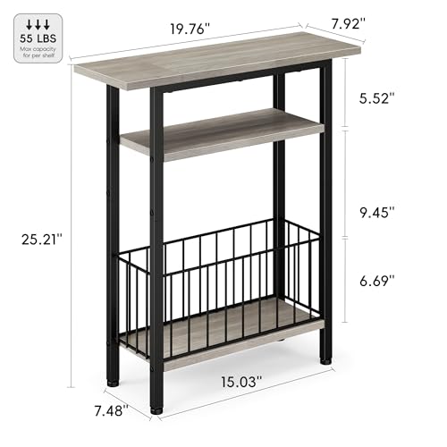 Vagusicc Narrow Side Table, Skinny Side Table for Couch, 3-Tier Small End Table for Small Spaces, Bed Side Tables with Storage, 25.2" Tall Slim Nightstand Bedside table for Living Room Bedroom, Greige - color: Greige, style: Ordinary