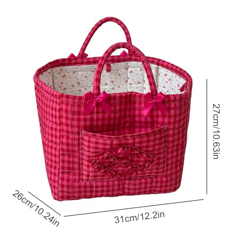 Quilted Fabric Basket Car Storage Basket Boho Floral Laundry Hamper for Nursery Bedroom & Living Room | Organize Clothes Toys (Hot Pink Gingham Check) - color: Hot Pink Gingham Check