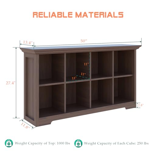 OSCHF Cube Shelf Bookcase with Base - Wooden 2 Tiers Floor Standing Low Storage Cabinet for Home and Office, 8-Cube Lattice Bookshelf, Walnut - color: Walnut, size: 8-Cube
